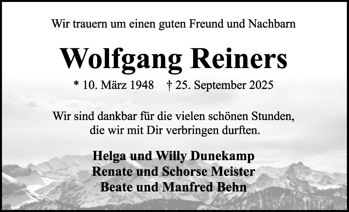 Traueranzeige von Wolfgang Reiners von WESER-KURIER
