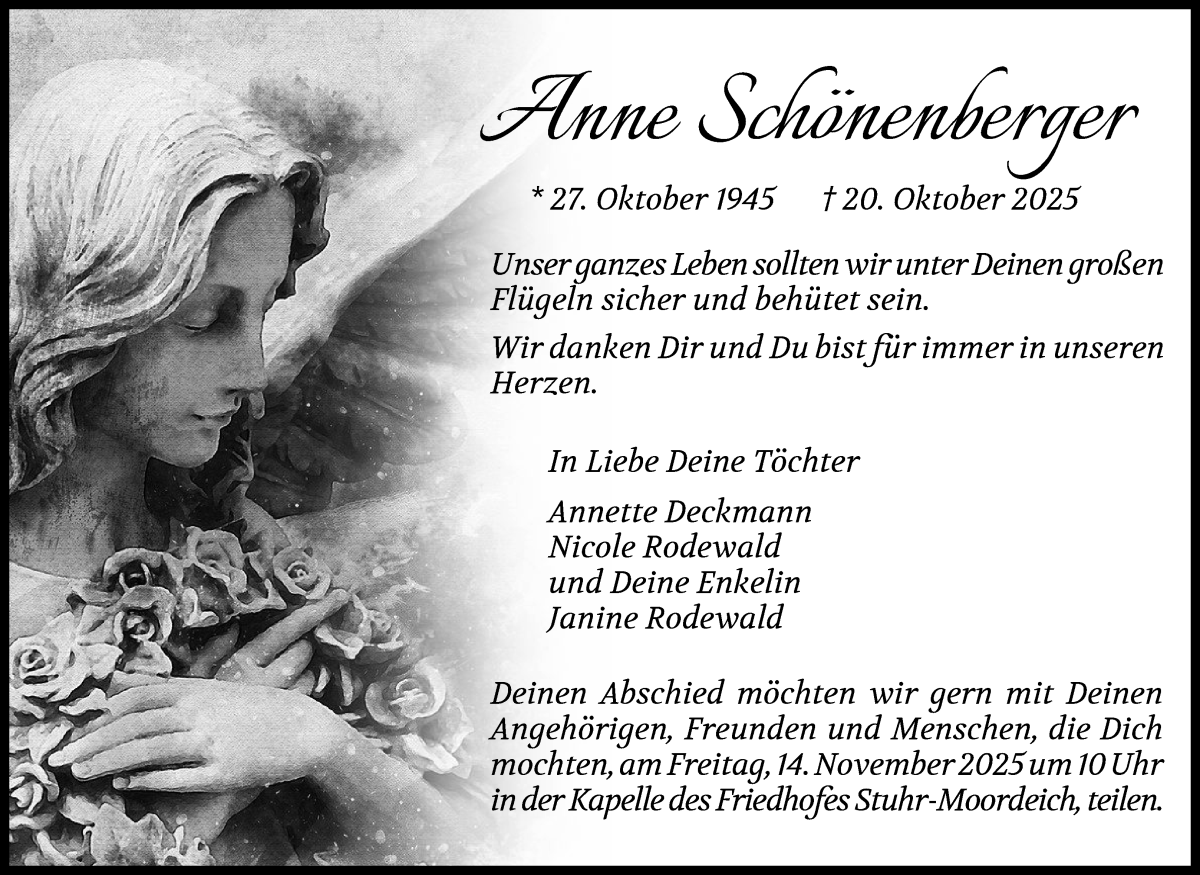 Traueranzeige von Anne Schönberger von WESER-KURIER