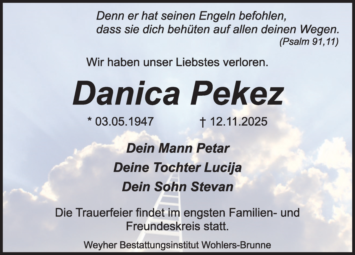 Traueranzeige von Danica Pekez von WESER-KURIER