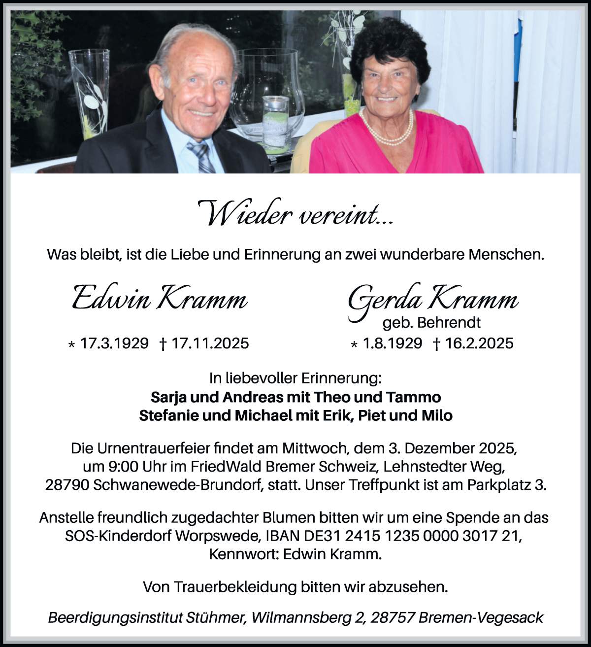 Traueranzeige von Edwin Kramm von Die Norddeutsche
