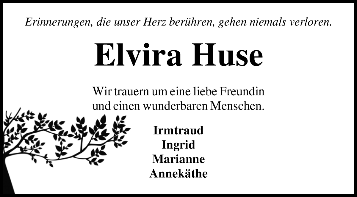 Traueranzeige von Elvira Huse von Osterholzer Kreisblatt