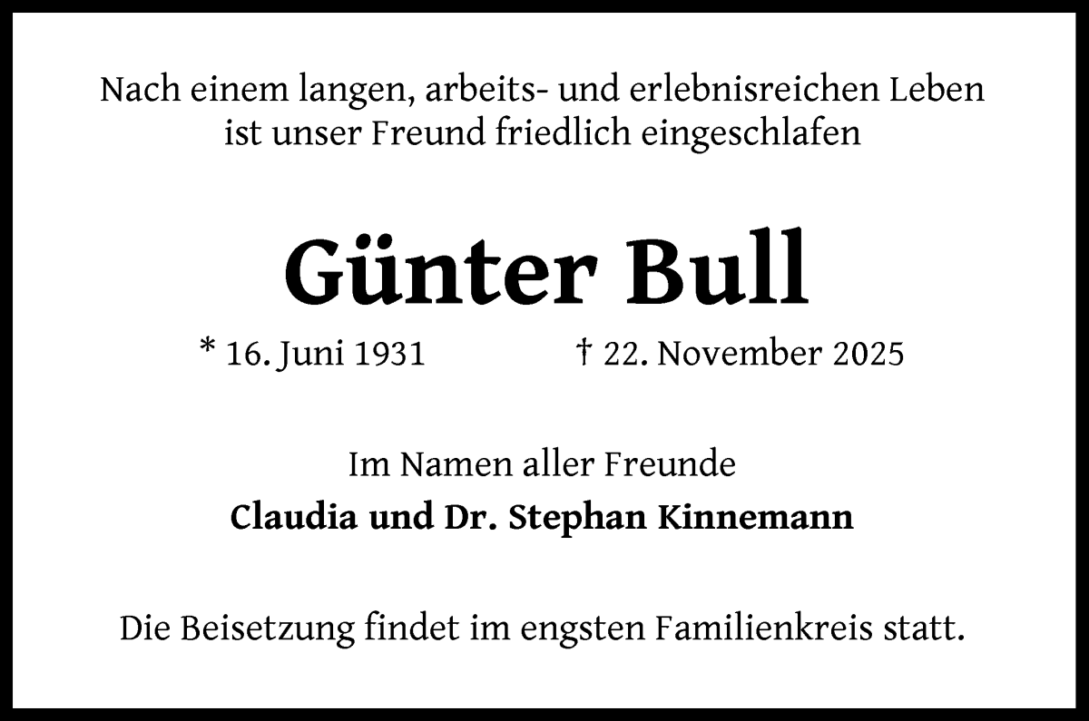 Traueranzeige von Günter Bull von WESER-KURIER