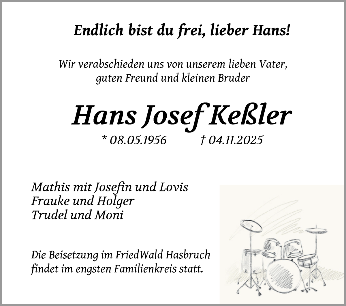Traueranzeige von Hans Josef Keßler von WESER-KURIER