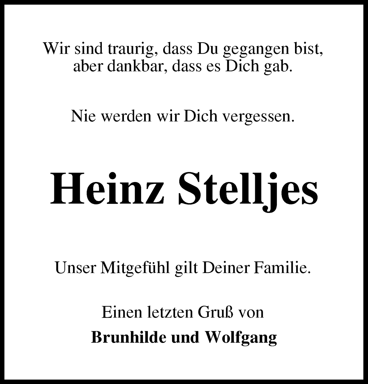 Traueranzeige von Heinz Stelljes von Osterholzer Kreisblatt