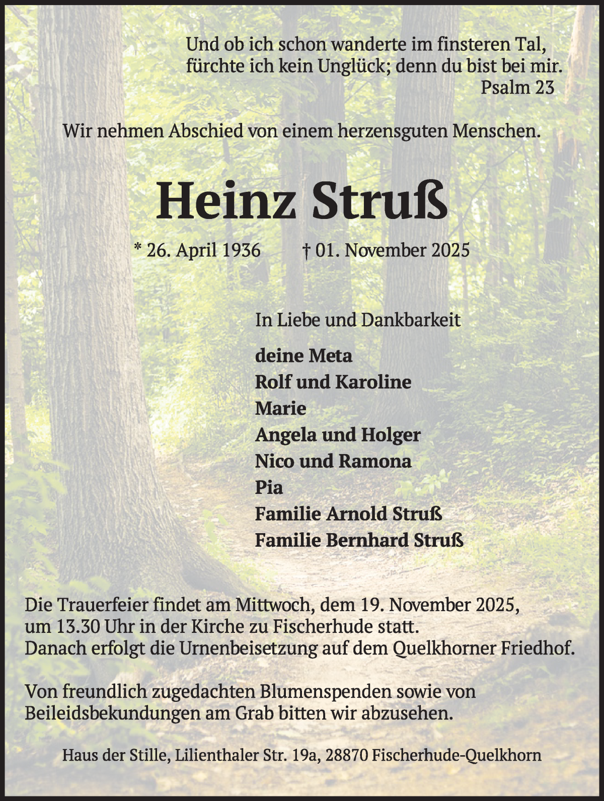 Traueranzeige von Heinz Struß von Achimer Kurier/Verdener Nachrichten