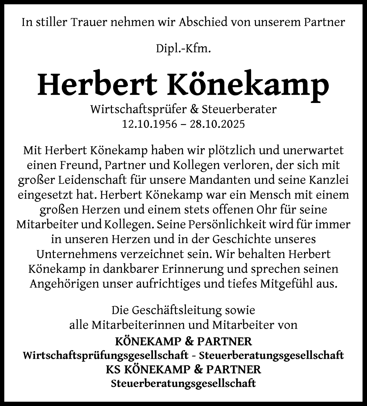 Traueranzeige von Herbert Könekamp von WESER-KURIER