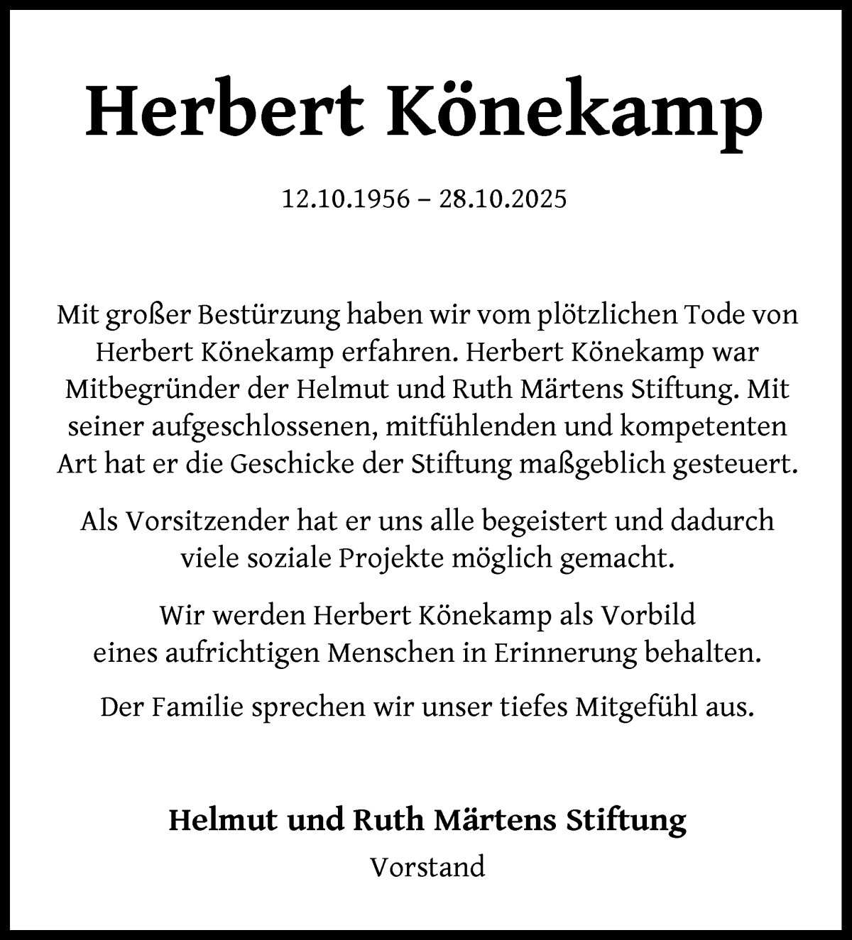 Traueranzeige von Herbert Könekamp von WESER-KURIER