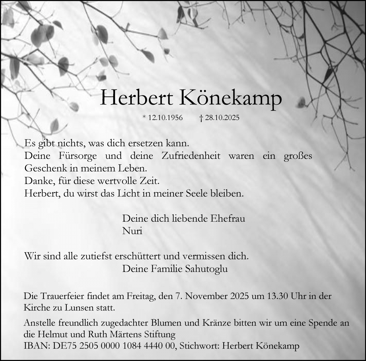 Traueranzeige von Herbert Könekamp von WESER-KURIER