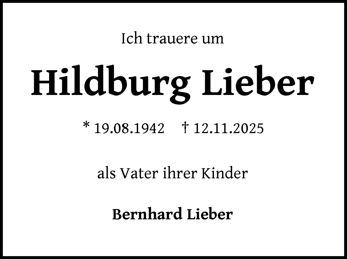 Traueranzeige von Hildburg Lieber von WESER-KURIER