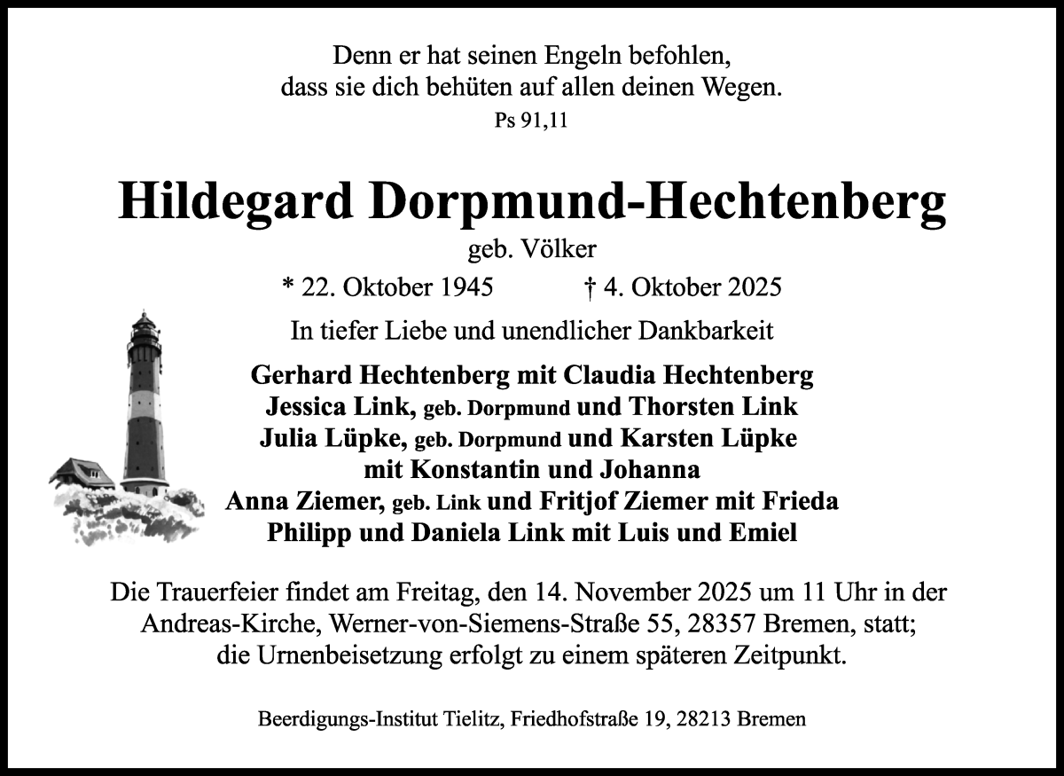 Traueranzeige von Hildegard Dorpmund-Hechtenberg von WESER-KURIER