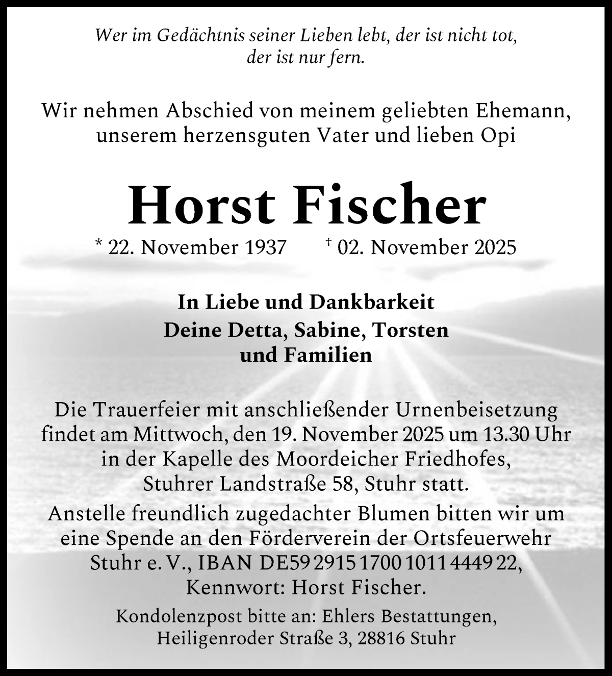 Traueranzeige von Horst Fischer von WESER-KURIER