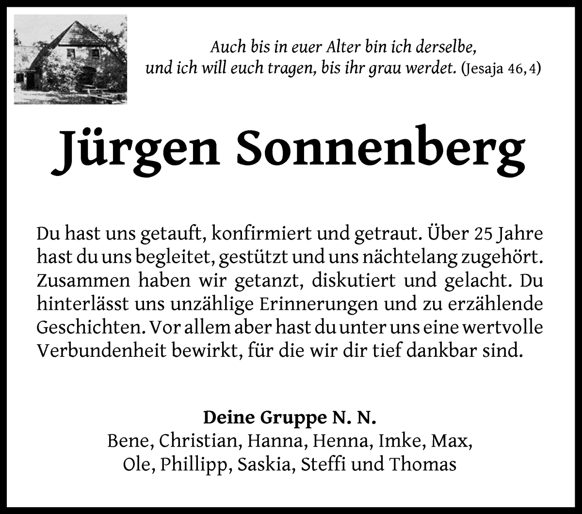 Traueranzeige von Jürgen Sonnenberg von Achimer Kurier/Verdener Nachrichten