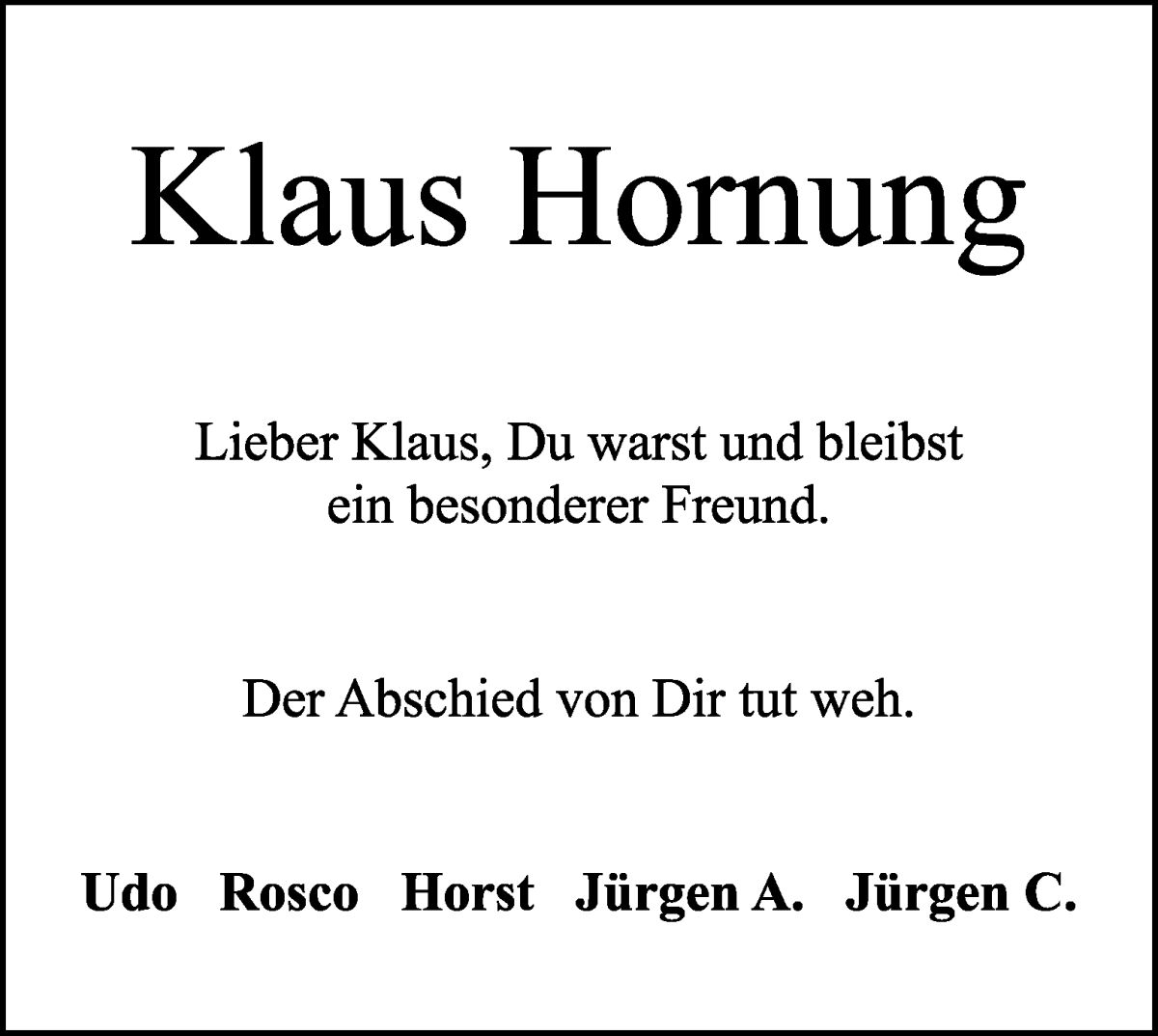 Traueranzeige von Klaus Hornung von WESER-KURIER
