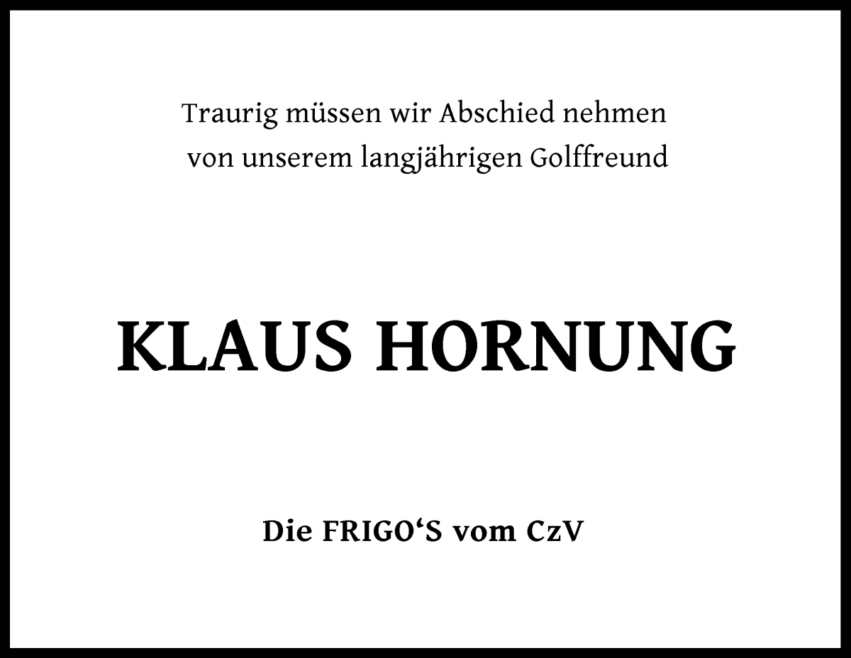 Traueranzeige von Klaus Hornung von WESER-KURIER