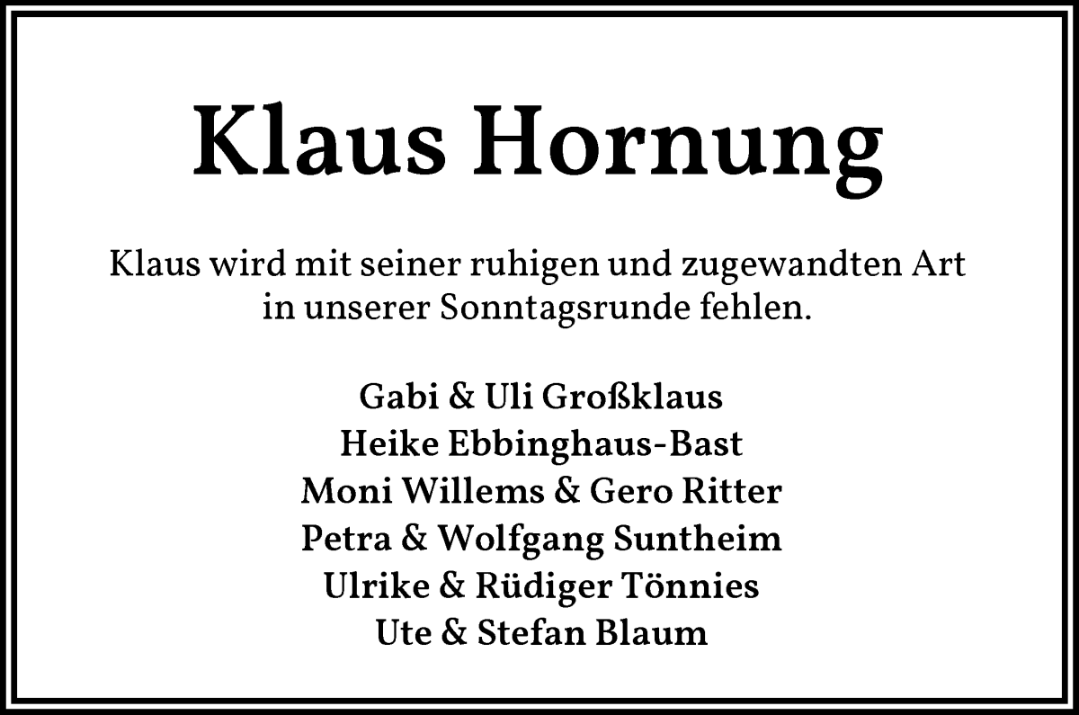 Traueranzeige von Klaus Hornung von WESER-KURIER
