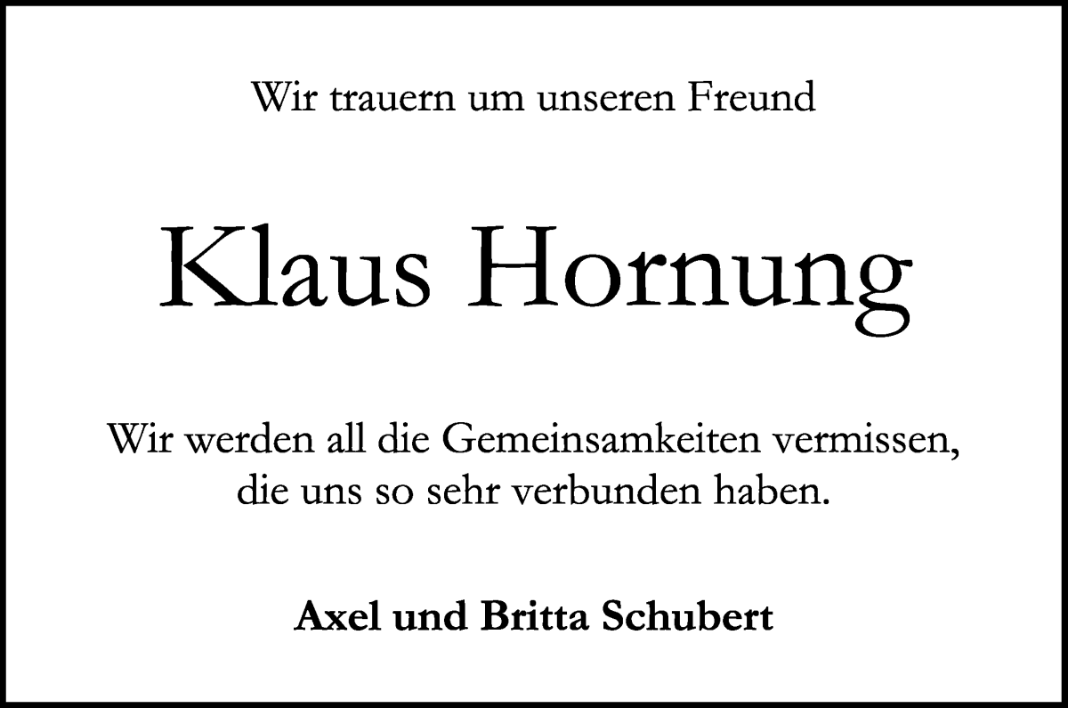 Traueranzeige von Klaus Hornung von WESER-KURIER