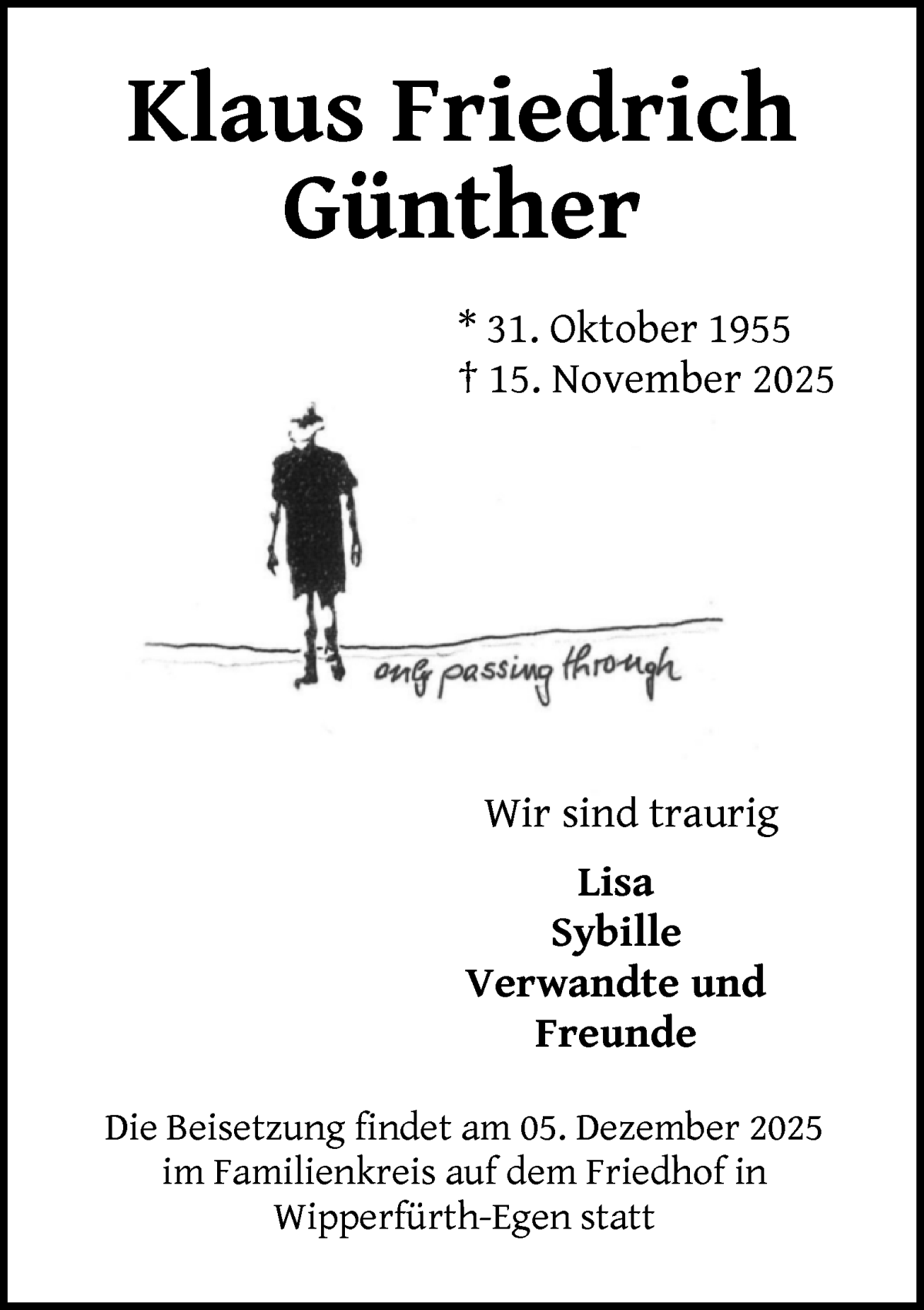 Traueranzeige von Klaus Friedrich Günther von WESER-KURIER
