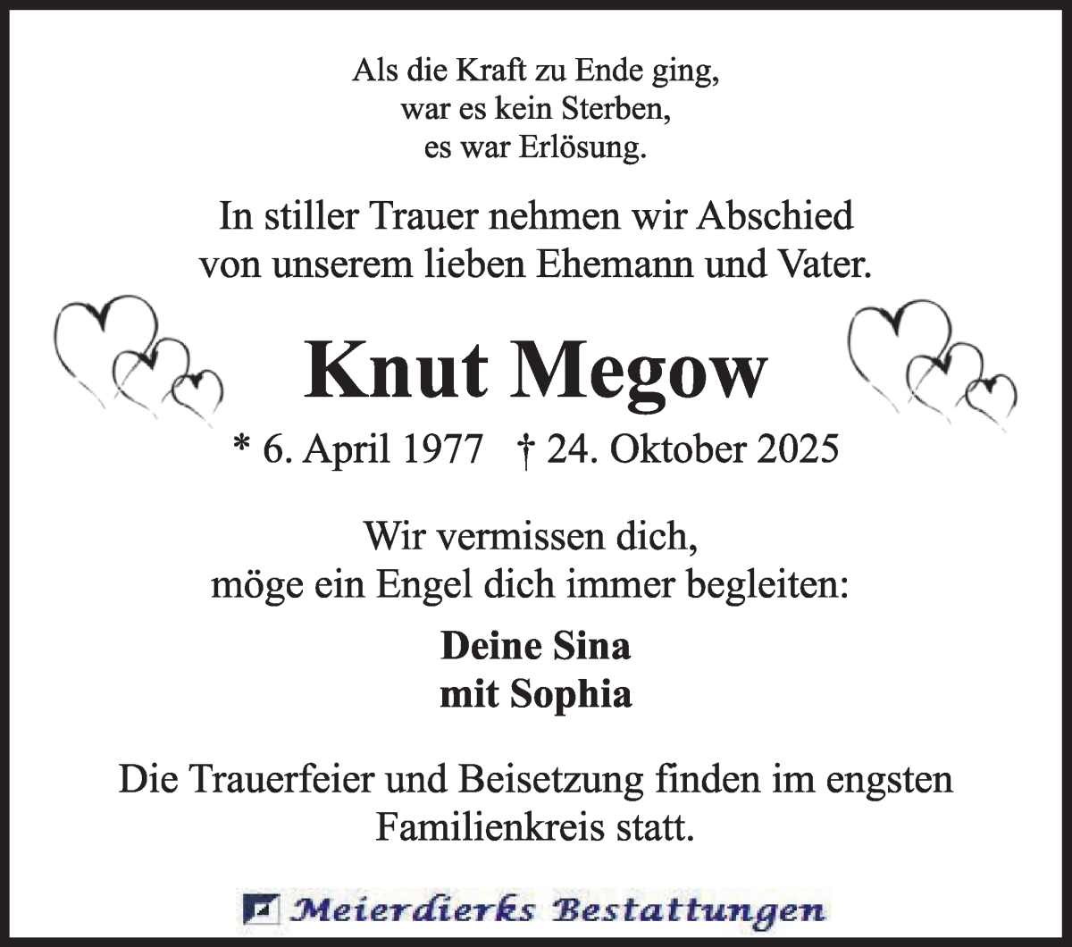 Traueranzeige von Knut Megow von WESER-KURIER