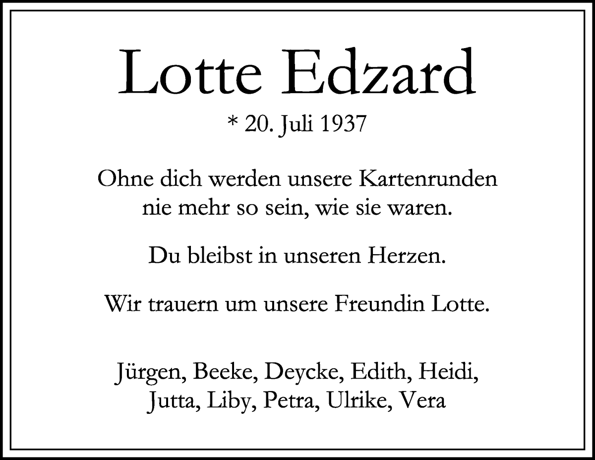 Traueranzeige von Lotte Edzard von WESER-KURIER