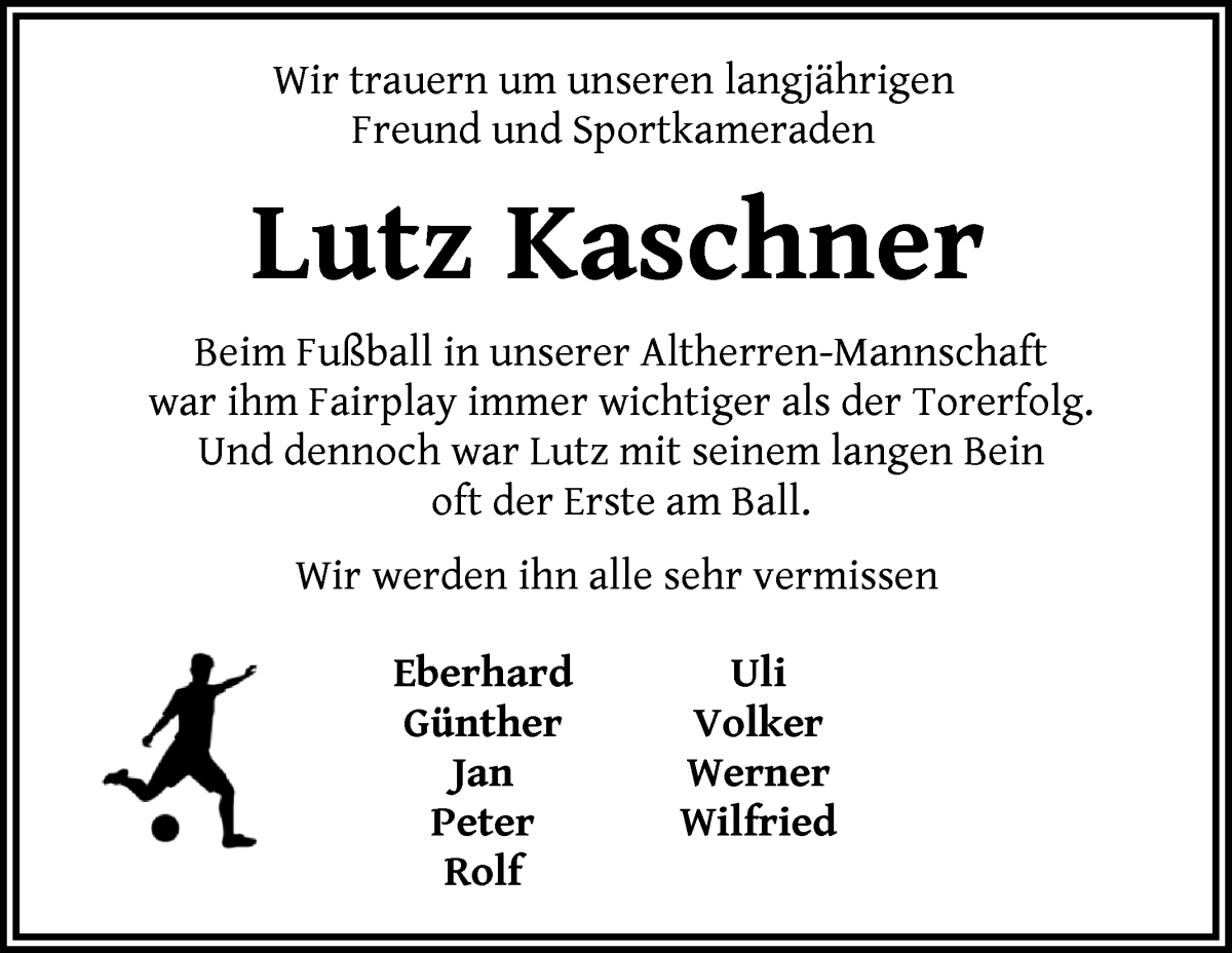 Traueranzeige von Lutz Kaschner von WESER-KURIER