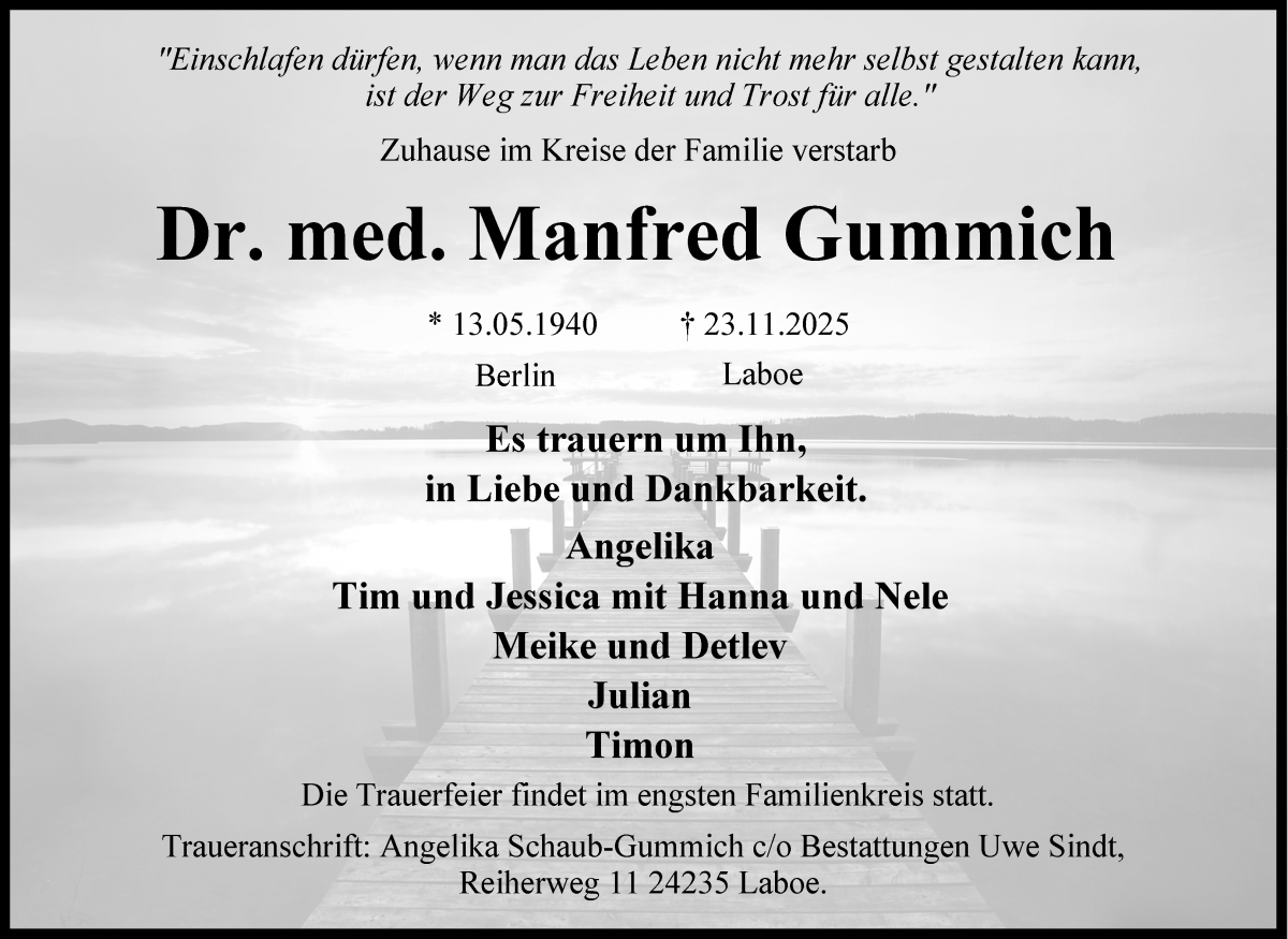 Traueranzeige von Manfred Gummich von WESER-KURIER