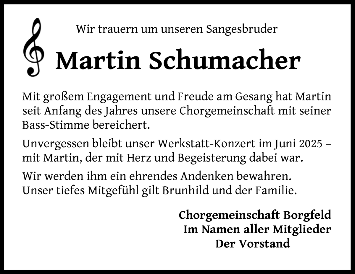 Traueranzeige von Martin Schumacher von Wuemme Zeitung