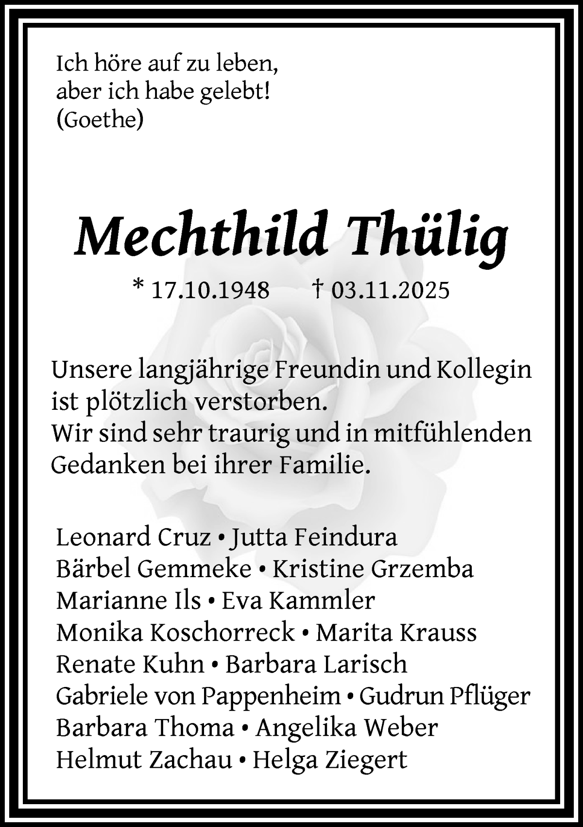 Traueranzeige von Mechthild Thülig von WESER-KURIER