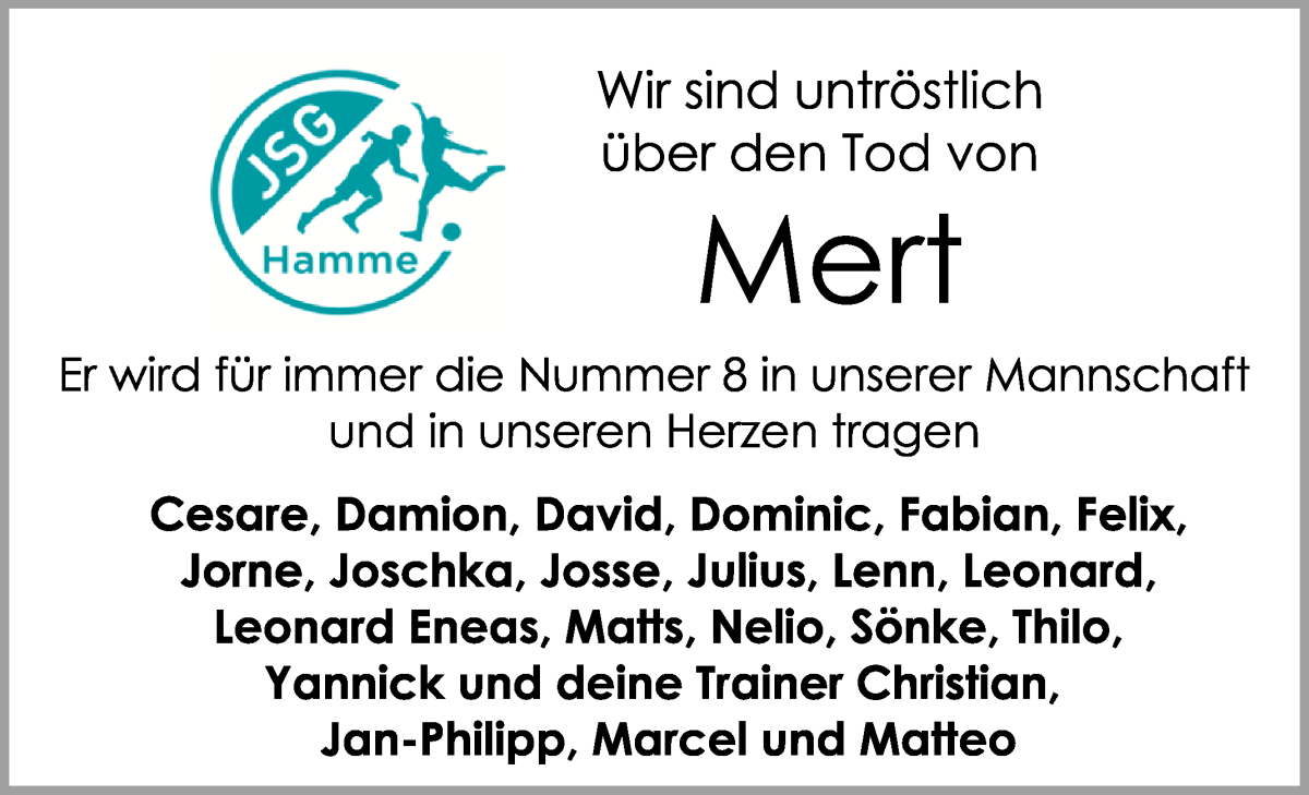 Traueranzeige von Mert Obarowski von Wuemme Zeitung