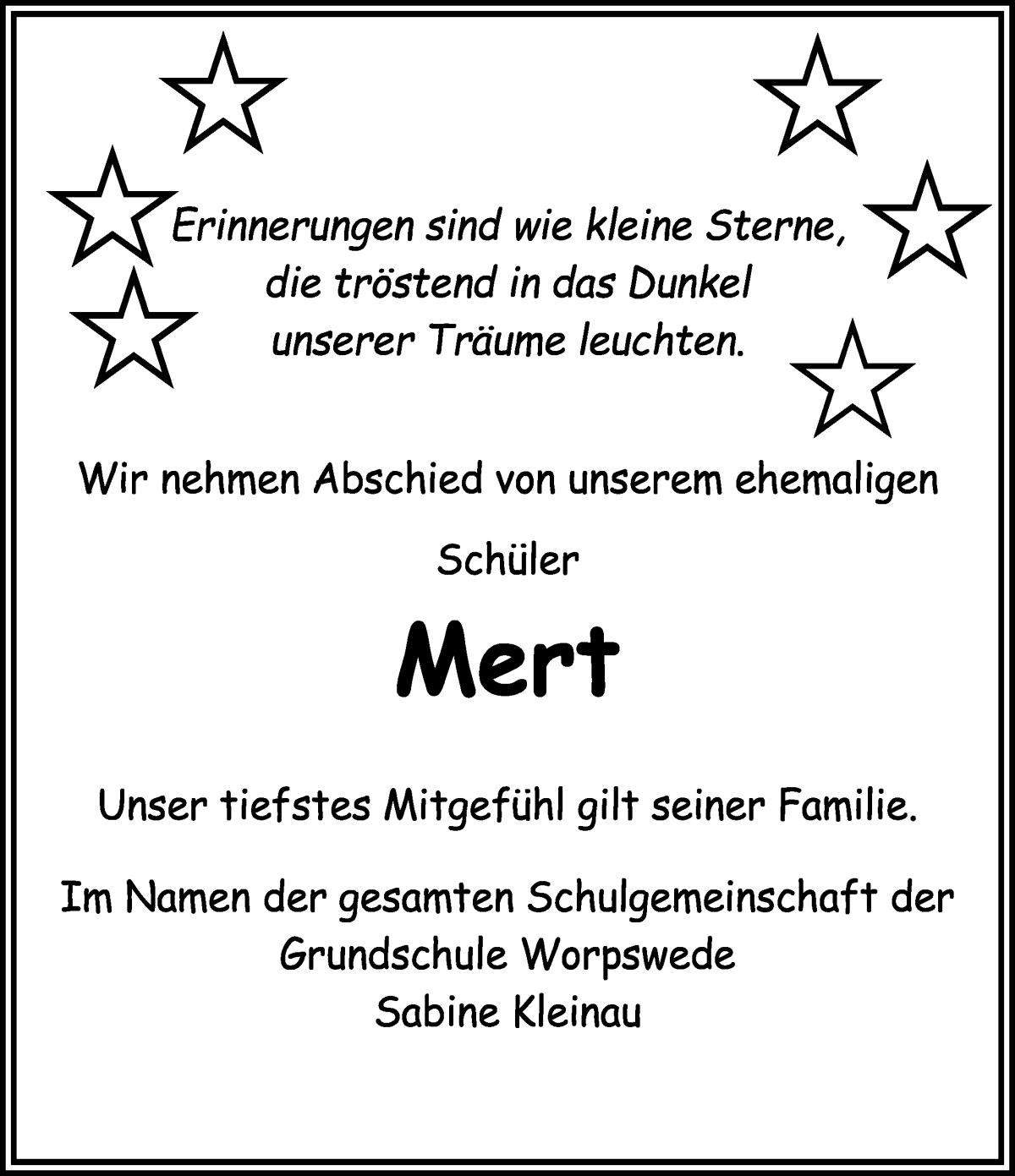 Traueranzeige von Mert Obarowski von Wuemme Zeitung