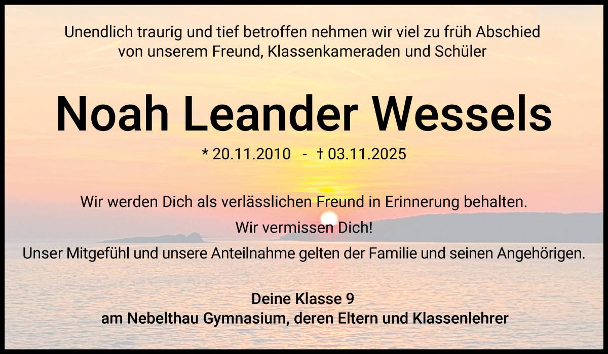 Traueranzeige von Noah Leander Wessels von Die Norddeutsche