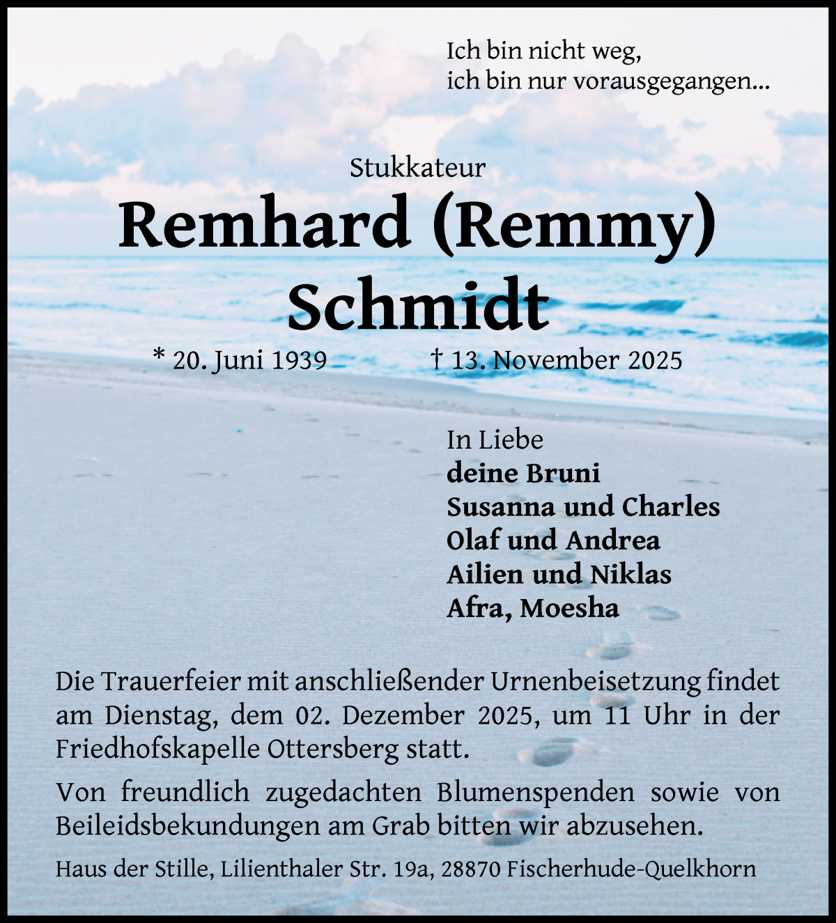Traueranzeige von Remhard Schmidt von WESER-KURIER