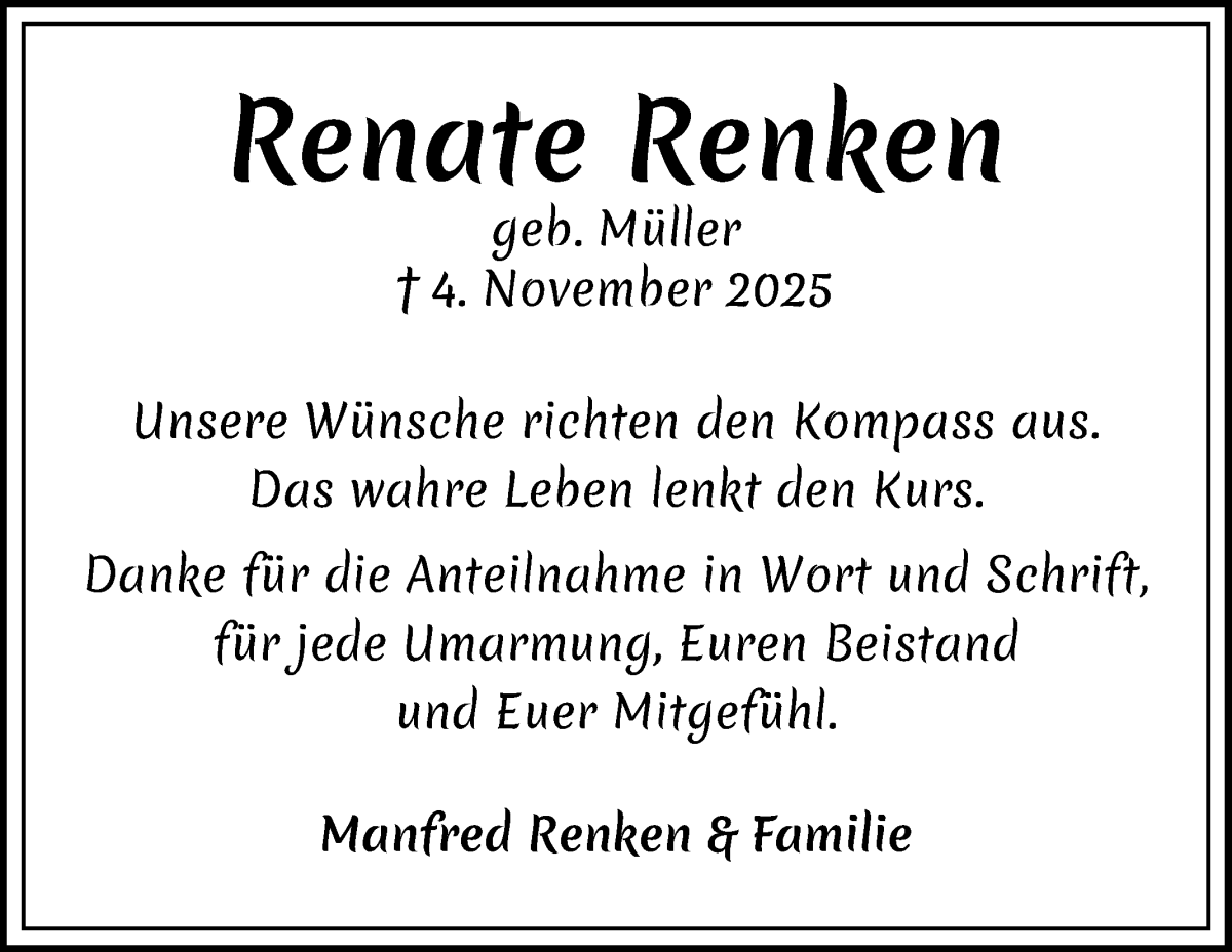 Traueranzeige von Renate Renken von WESER-KURIER