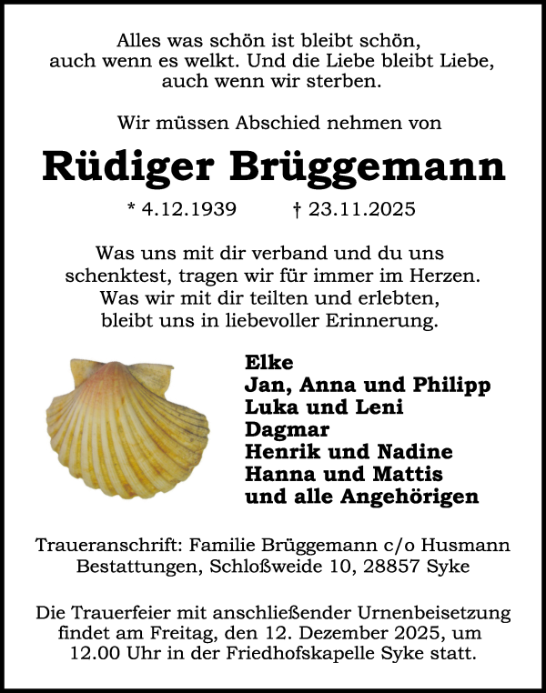 Traueranzeige von Rüdiger Brüggemann von WESER-KURIER