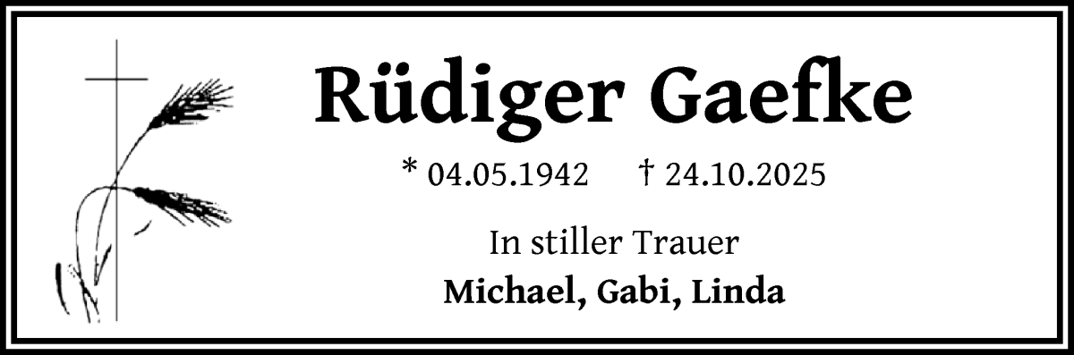 Traueranzeige von Rüdiger Gaefke von WESER-KURIER