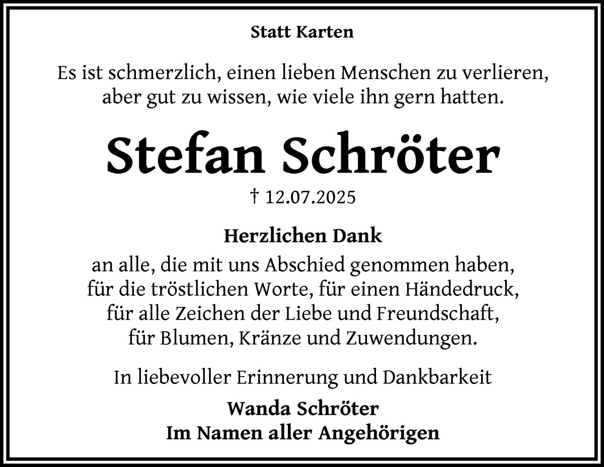 Traueranzeige von Stefan Schröter von WESER-KURIER