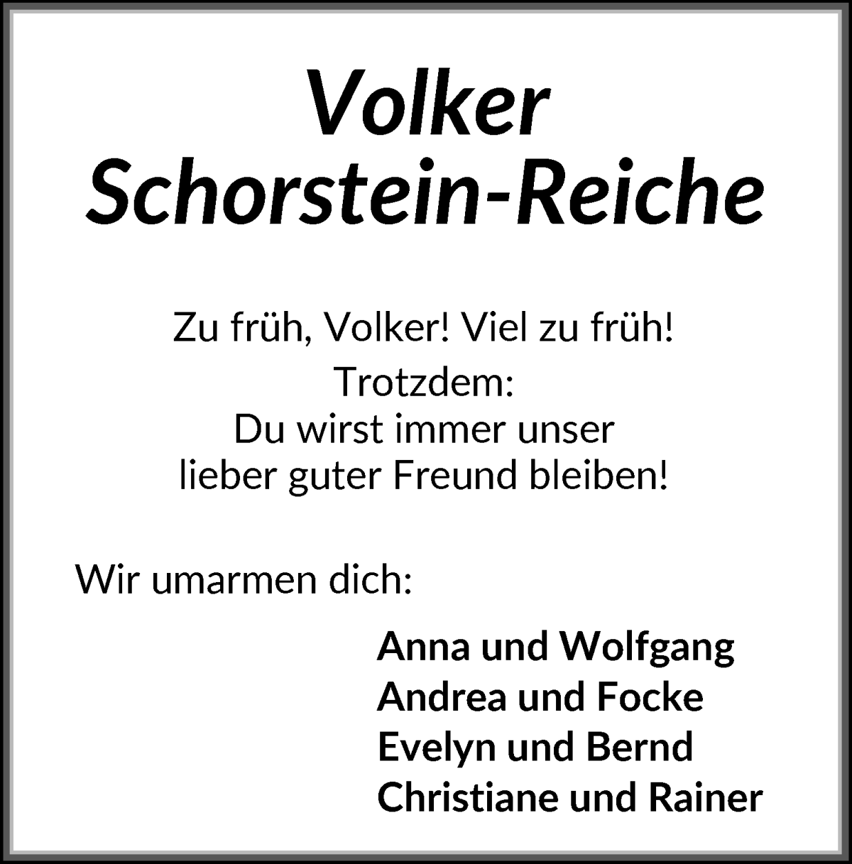 Traueranzeige von Volker Schorstein-Reiche von WESER-KURIER