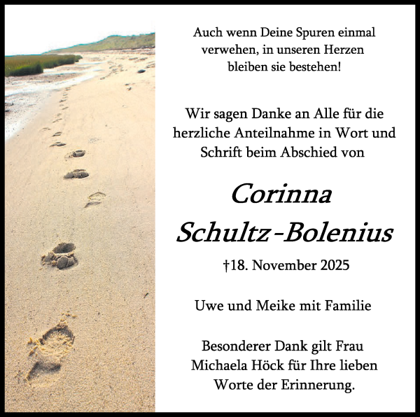 Traueranzeige von Corinna Schultz-Bolenius von WESER-KURIER