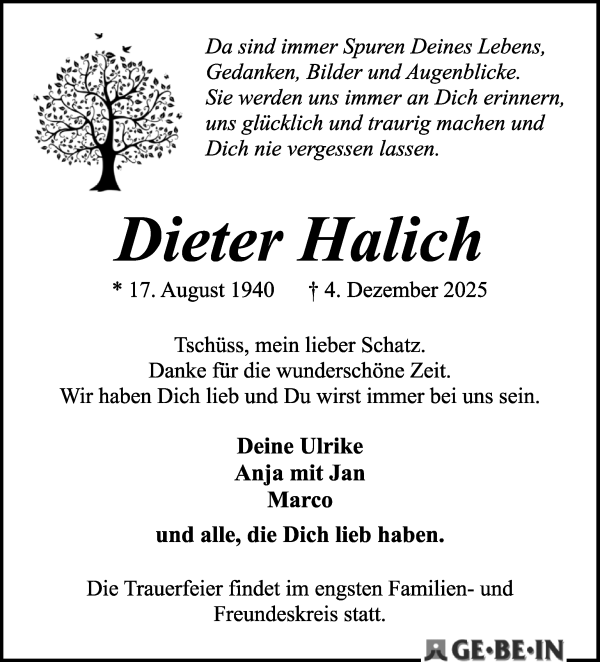 Traueranzeige von Dieter Halich von WESER-KURIER