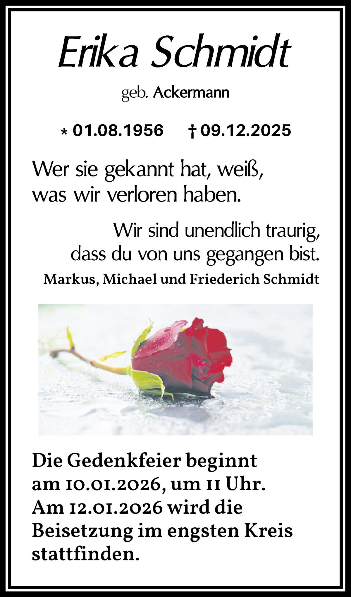 Traueranzeige von Erika Schmidt von WESER-KURIER