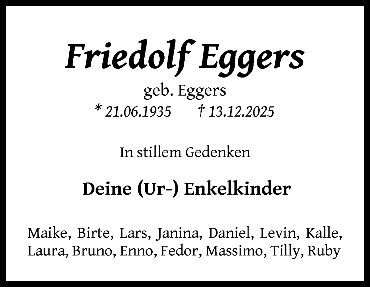Traueranzeige von Friedolf Eggers von Achimer Kurier/Verdener Nachrichten