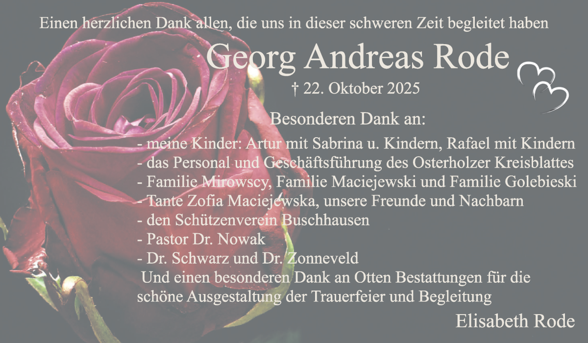 Traueranzeige von Georg Andreas Rode von Osterholzer Kreisblatt