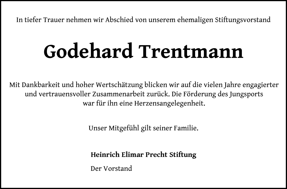 Traueranzeige von Godehard Trentmann von WESER-KURIER