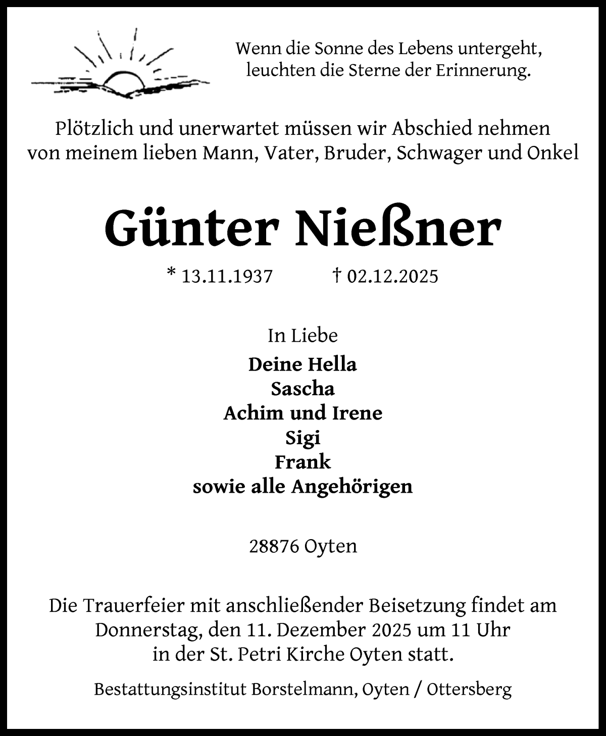 Traueranzeige von Günter Nießner von WESER-KURIER