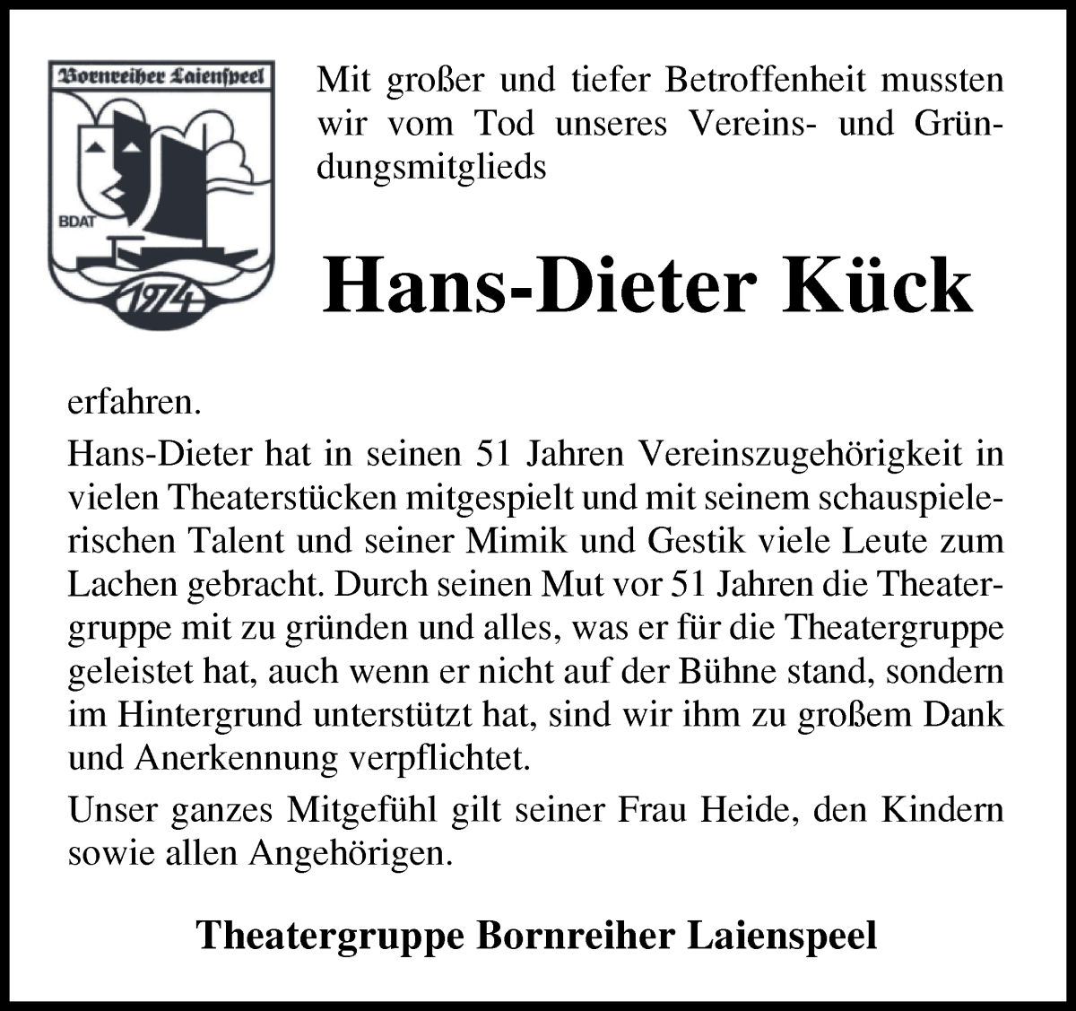 Traueranzeige von Hans-Dieter Kück von Osterholzer Kreisblatt