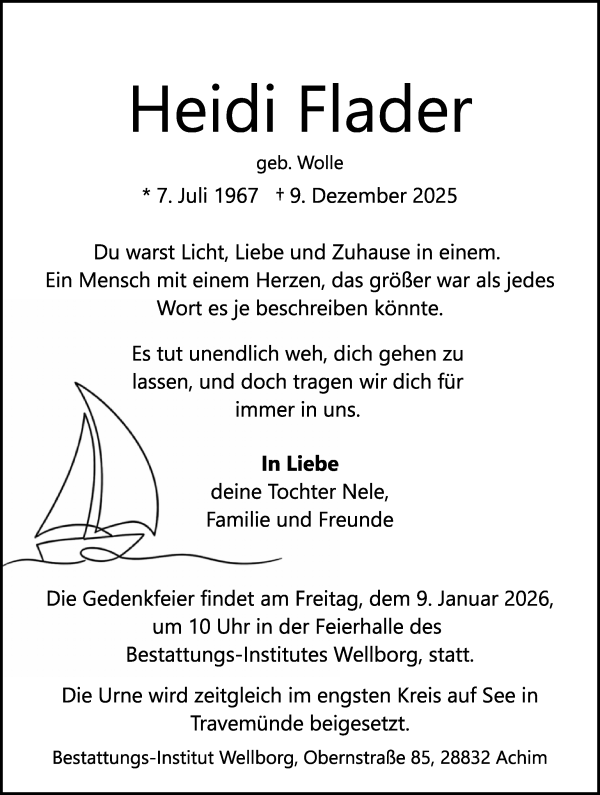 Traueranzeige von Heidi Flader von WESER-KURIER