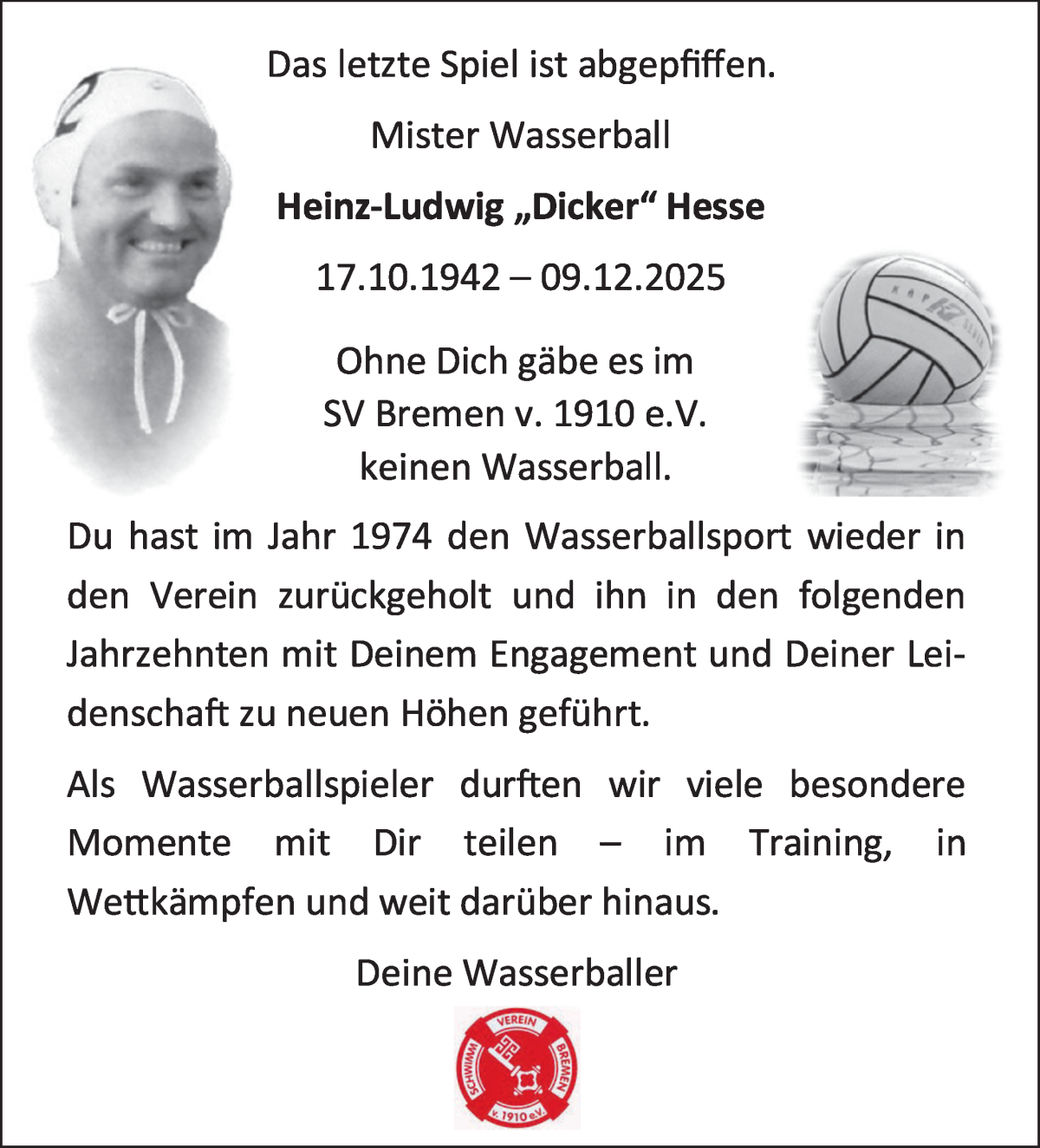 Traueranzeige von Heinz-Ludwig Hesse von WESER-KURIER