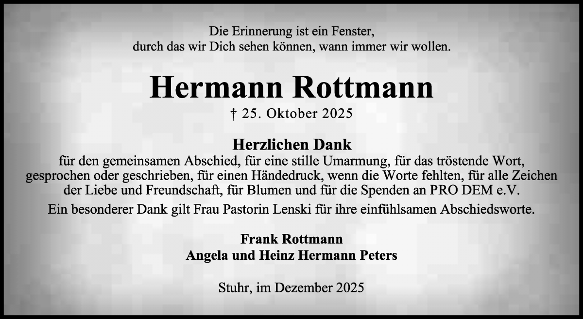 Traueranzeige von Hermann Rottmann von Regionale Rundschau/Syker Kurier