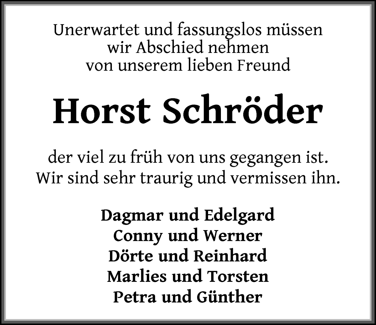  Traueranzeige für Horst Schröder vom 27.12.2025 aus WESER-KURIER