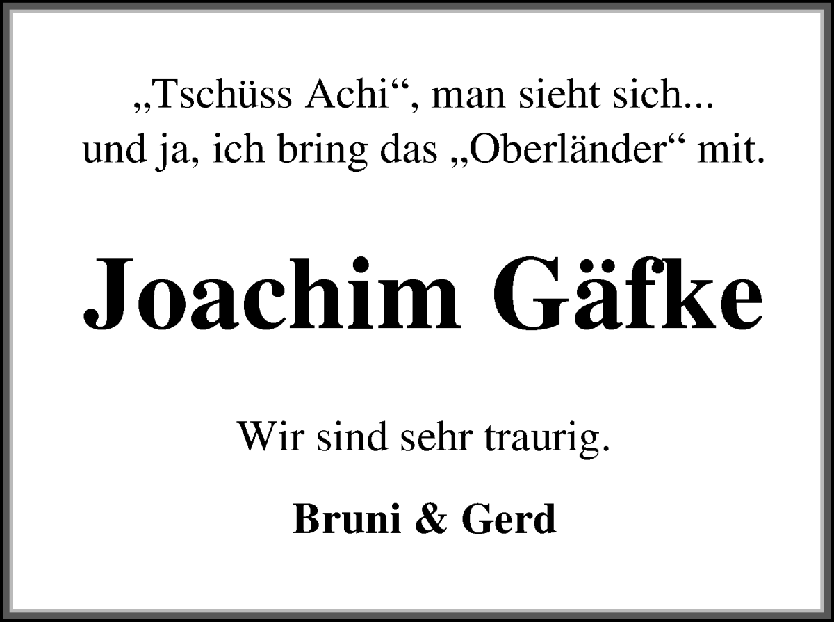 Traueranzeige von Joachim Gäfke von WESER-KURIER