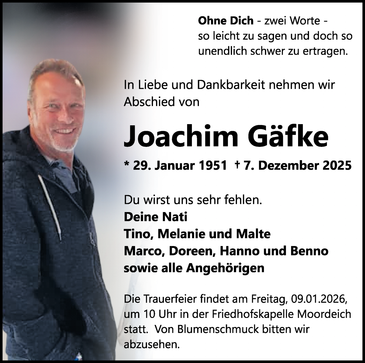 Traueranzeige von Joachim Gäfke von WESER-KURIER